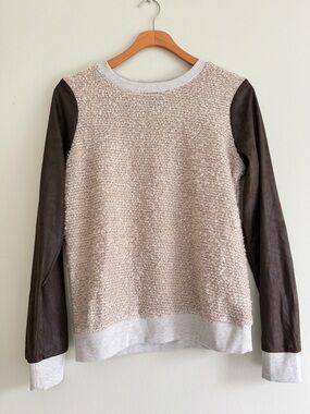 🆕 NWT J.J. Basics Mixed Media Sweater Faux Leather Sleeves M
